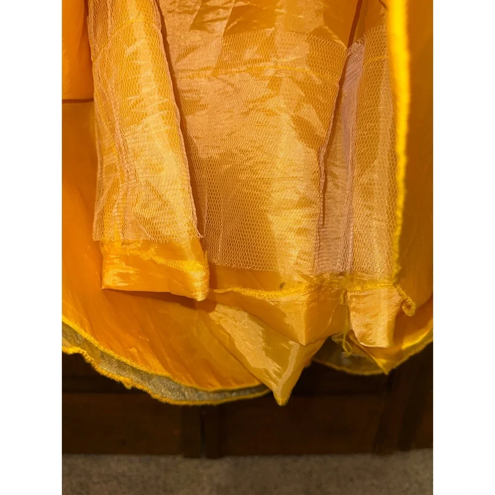 Yellow Belle Princess Costume Dress Kids Girls Gold Sequin Rose Detail Halloween